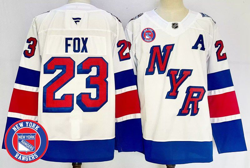 Men New York Rangers 23 Fox White Fanatics 2025 NHL Jersey style 3